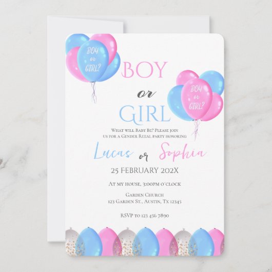 Er oder sie blauer oder rosa Geschlecht offenbart Einladung (Vorderseite)