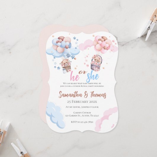 Er oder sie blauer oder rosa Geschlecht offenbart  Einladung (Vorderseite/Rückseite Beispiel)