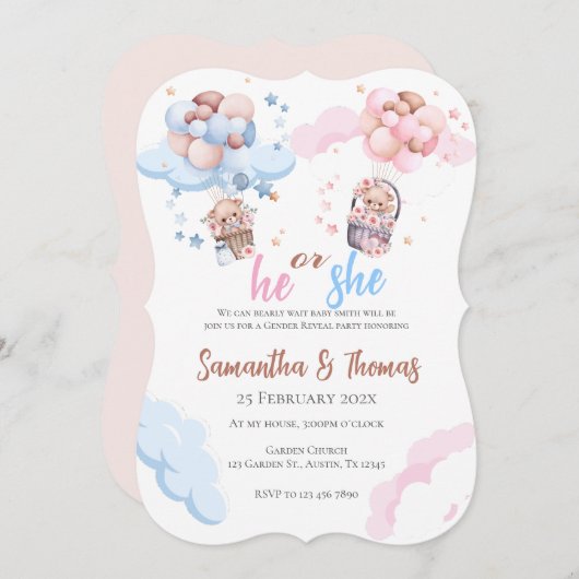 Er oder sie blauer oder rosa Geschlecht offenbart Einladung (Vorne/Hinten)