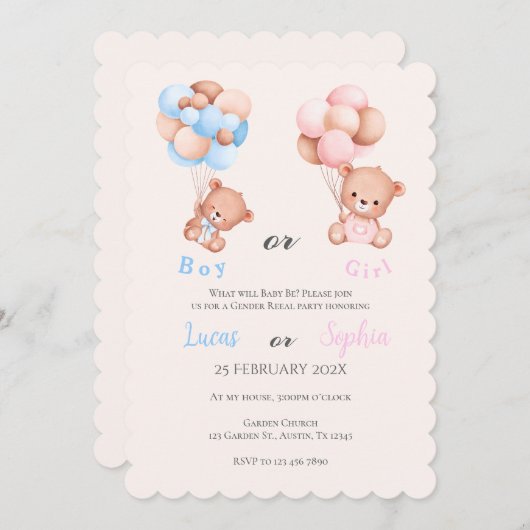 Er oder sie blauer oder rosa Geschlecht offenbart Einladung (Vorne/Hinten)