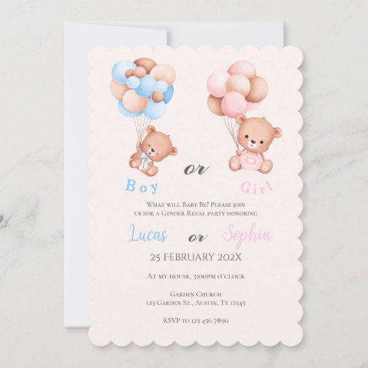 Er oder sie blauer oder rosa Geschlecht offenbart Einladung (Vorderseite)