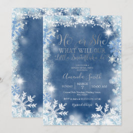 Er oder sie Blue Silver Snowflakes Gender Reveal Einladung