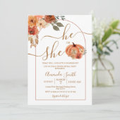 Er oder sie Boho Arch Pumpkin Gender Reveal Einladung (Stehend Vorderseite)