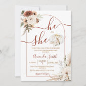 Er oder sie Boho Arch Pumpkin Gender Reveal Invita Einladung (Vorderseite)