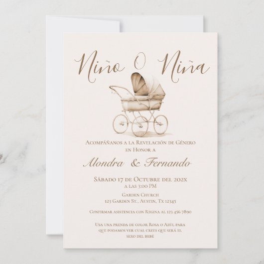 Er oder sie Boho Baby Stroller Gender Reveal Invit Einladung (Vorderseite)