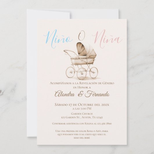 Er oder sie Boho Baby Stroller Gender Reveal Invit Einladung (Vorderseite)