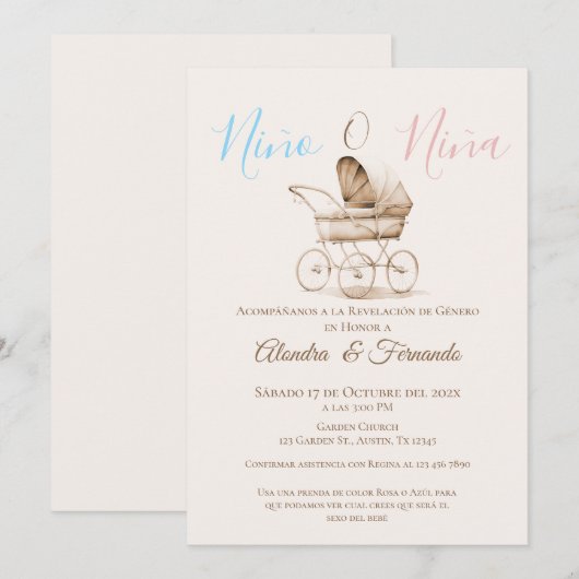 Er oder sie Boho Baby Stroller Gender Reveal Invit Einladung (Vorne/Hinten)
