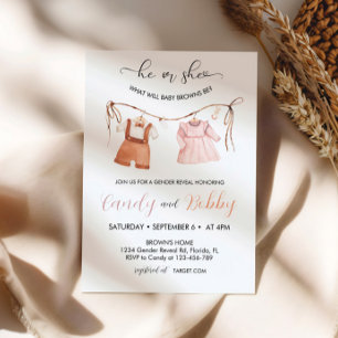 Er oder sie Boho Clothesline Gender Reveve Einladung