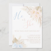 Er oder sie Boho Pink Blue Gender Reveal Einladung (Vorderseite)