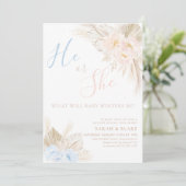 Er oder sie Boho Pink Blue Gender Reveal Einladung (Stehend Vorderseite)