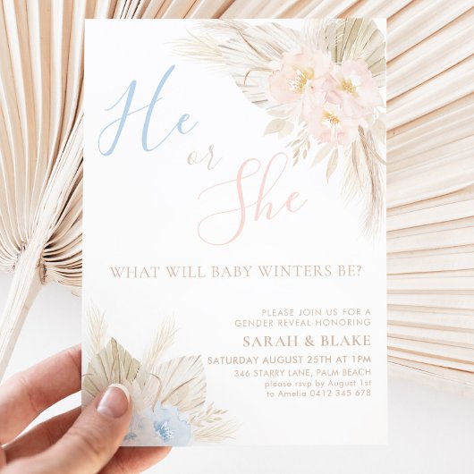 Er oder sie Boho Pink Blue Gender Reveal Einladung