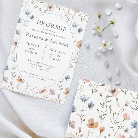 Er oder sie botanische Aquarellfarbe, Frühlingsfar Einladung