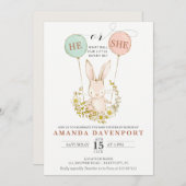 Er oder sie Bunny Balloons Geschlecht offenbart Ei Einladung (Vorne/Hinten)