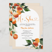 Er oder sie Citrus Orange Greenerity Gender Reveal Einladung (Vorne/Hinten)