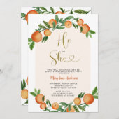 Er oder sie Citrus Orange Greenerity Gender Reveal Einladung (Vorne/Hinten)