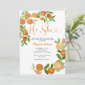 Er oder sie Citrus Orange Greenerity Gender Reveal Einladung (Stehend Vorderseite)