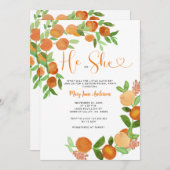 Er oder sie Citrus Orange Greenerity Gender Reveal Einladung (Vorne/Hinten)