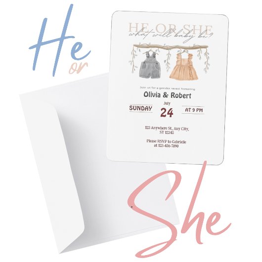 Er oder sie? Ein Spaß! Rosa und blaue Farbe Einladung