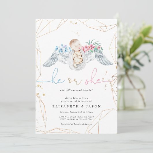 Er oder sie enthüllt die Gender-Glitzer-Darstellun Einladung (Stehend Vorderseite)