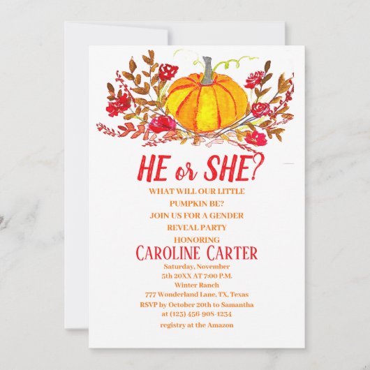 Er oder sie fallen Pumpkin Gender-Offenbarung Einladung (Vorderseite)