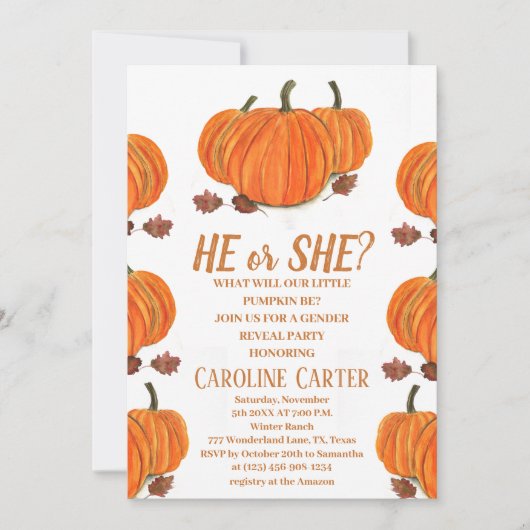 Er oder sie fallen Pumpkin Gender-Offenbarung Einladung (Vorderseite)