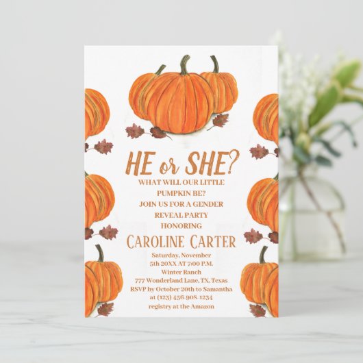 Er oder sie fallen Pumpkin Gender-Offenbarung Einladung (Stehend Vorderseite)