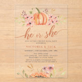 Er oder sie fallen Pumpkin Rustic Boho Gender-Offe Acryleinladungen (Vorderseite)