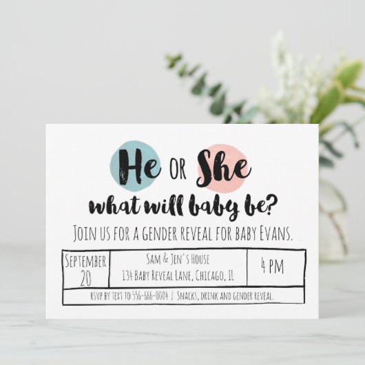 Er oder sie Gender-Offenlegung Einladung (Stehend Vorderseite)