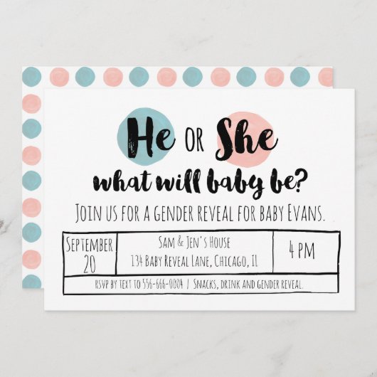 Er oder sie Gender-Offenlegung Einladung (Vorne/Hinten)