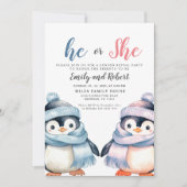 Er oder sie, Gender Reveal, Baby Shower Pinguin Einladung (Vorderseite)