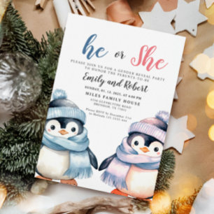 Er oder sie, Gender Reveal, Baby Shower Pinguin Einladung