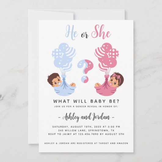 Er oder sie Geschlecht offenbaren eine Einladung (Vorderseite)