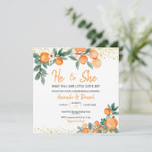 Er oder sie Geschlecht offenbaren Orange kleine Sü Einladung (Stehend Vorderseite)