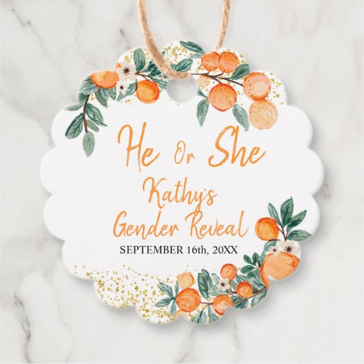 Er oder sie Geschlecht offenbaren Orange kleine Sü Geschenkanhänger (Vorderseite)