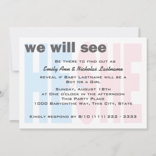 Er oder sie Geschlecht offenbaren Party Einladung (Rückseite)