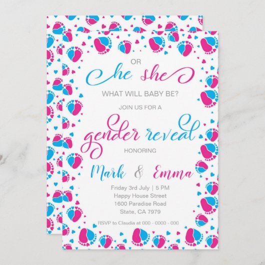 Er oder sie Geschlecht offenbaren Party Einladung (Vorne/Hinten)