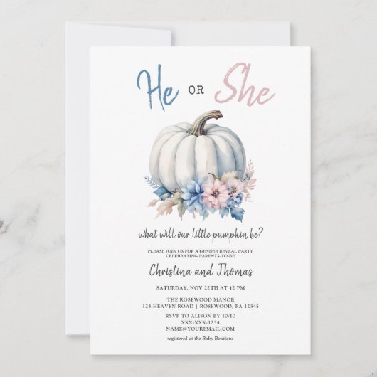 Er oder sie Geschlecht offenbaren Party Einladung (Vorderseite)