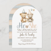Er oder sie Geschlecht offenbart Bären Dusty Blue  Einladung (Vorne/Hinten)