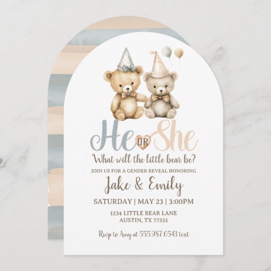 Er oder sie Geschlecht offenbart Bären Dusty Blue  Einladung (Vorne/Hinten)