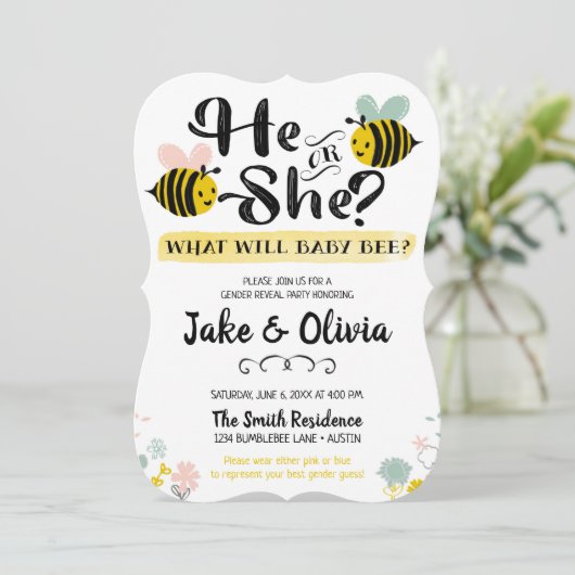 Er oder sie Geschlecht offenbart BienenBaby-Hummel Einladung (Stehend Vorderseite)