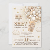 Er oder sie Geschlecht offenbart Teddy Bärenballon Einladung (Vorderseite)