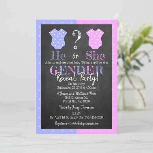 Er oder sie? Geschlechtsoffenes Party! Babyparty Einladung (Stehend Vorderseite)