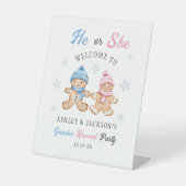 Er oder sie Gingerbread Gender Reveal Willkommen Sockelschild (Vorderseite)