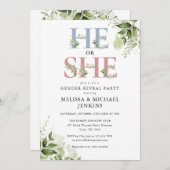 Er oder sie grün Letter Gender Reveal Party Einladung (Vorne/Hinten)