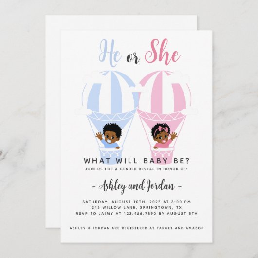 Er oder sie heiße Luft Ballon Geschlecht offenbare Einladung (Vorne/Hinten)