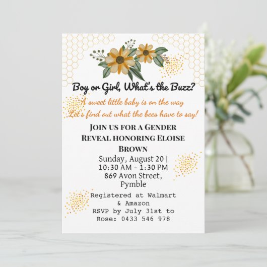 Er oder sie ist ein Party der Gelbblütendarmbildun Einladung (Stehend Vorderseite)