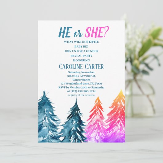 Er oder sie Junge oder Mädchen Winter Baby Dusche Einladung (Stehend Vorderseite)