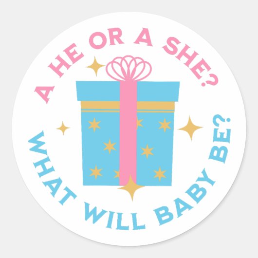 Er oder sie klebt auf Gender Reveal Runder Aufkleber (Vorderseite)
