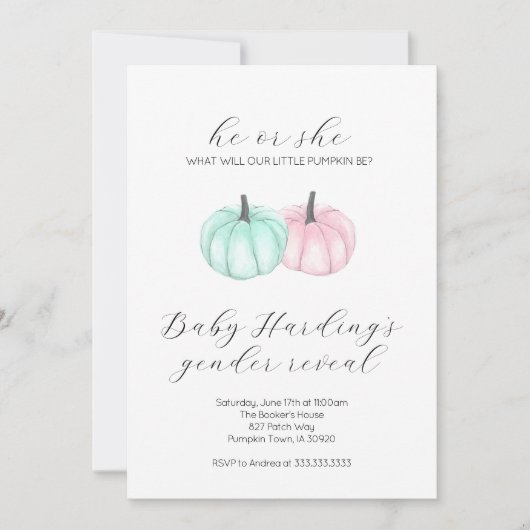 Er oder sie Kleine Kürbisfallen Geschlechtsoffenba Einladung (Vorderseite)