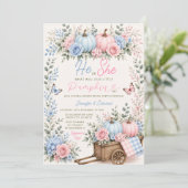 Er oder Sie Kürbis Geschlechtsenthüllung Floral Gi Einladung (Stehend Vorderseite)